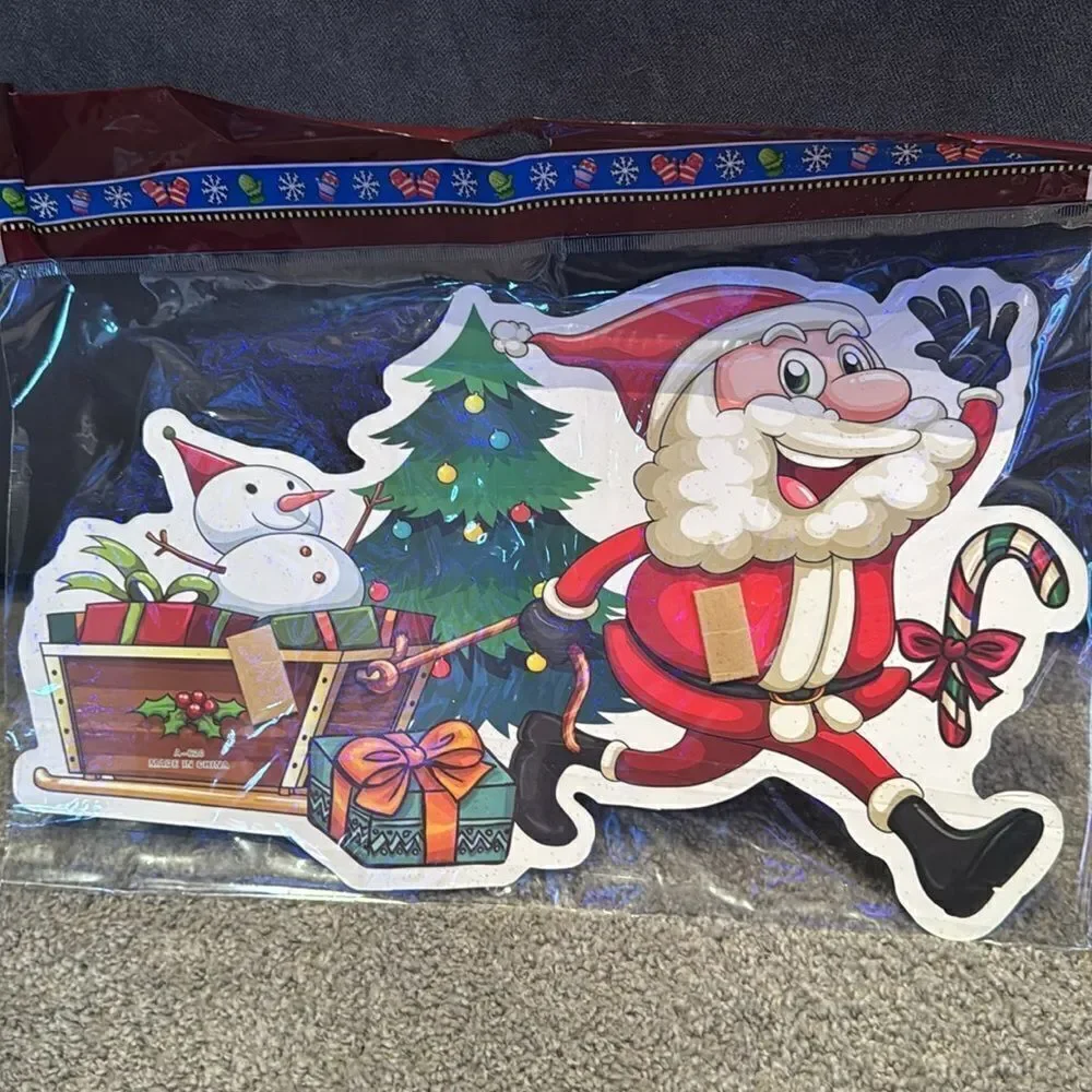 Christmas Window Decorations Assorted Santa Reindeer Double Sided (12pack) NEW